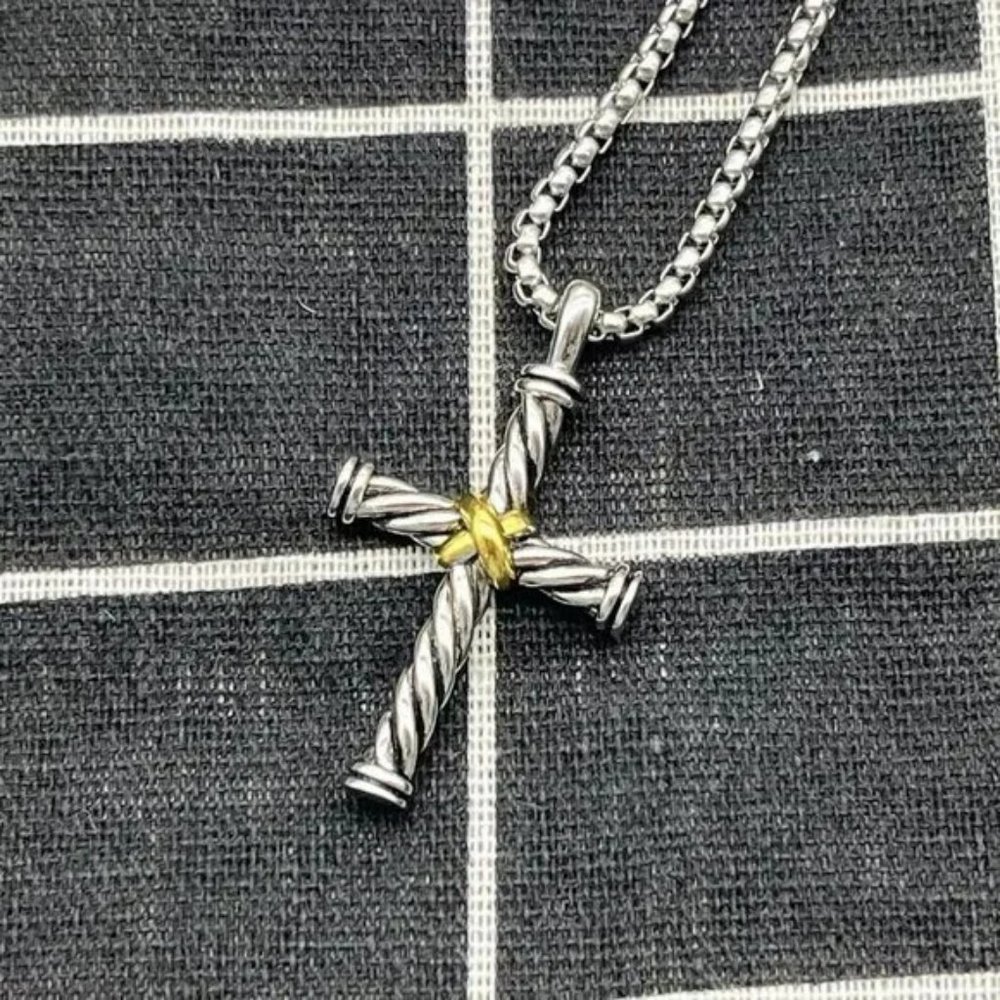 Unisex Sterling Silver David Yurman Cross Cable Necklace